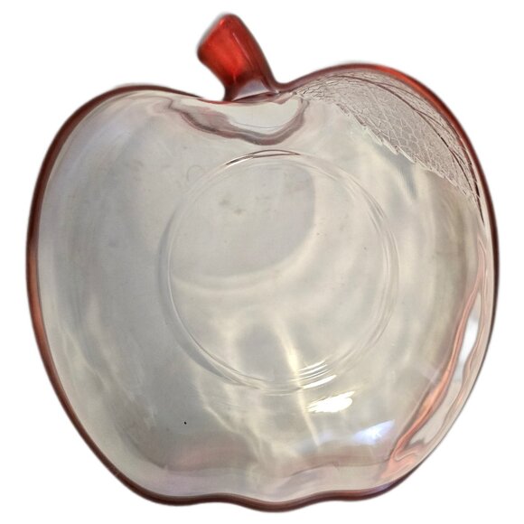 Glass Apple Bowl Red Rim Serving Dish Candy Salad Picnic Party Retro - Picture 6 of 6